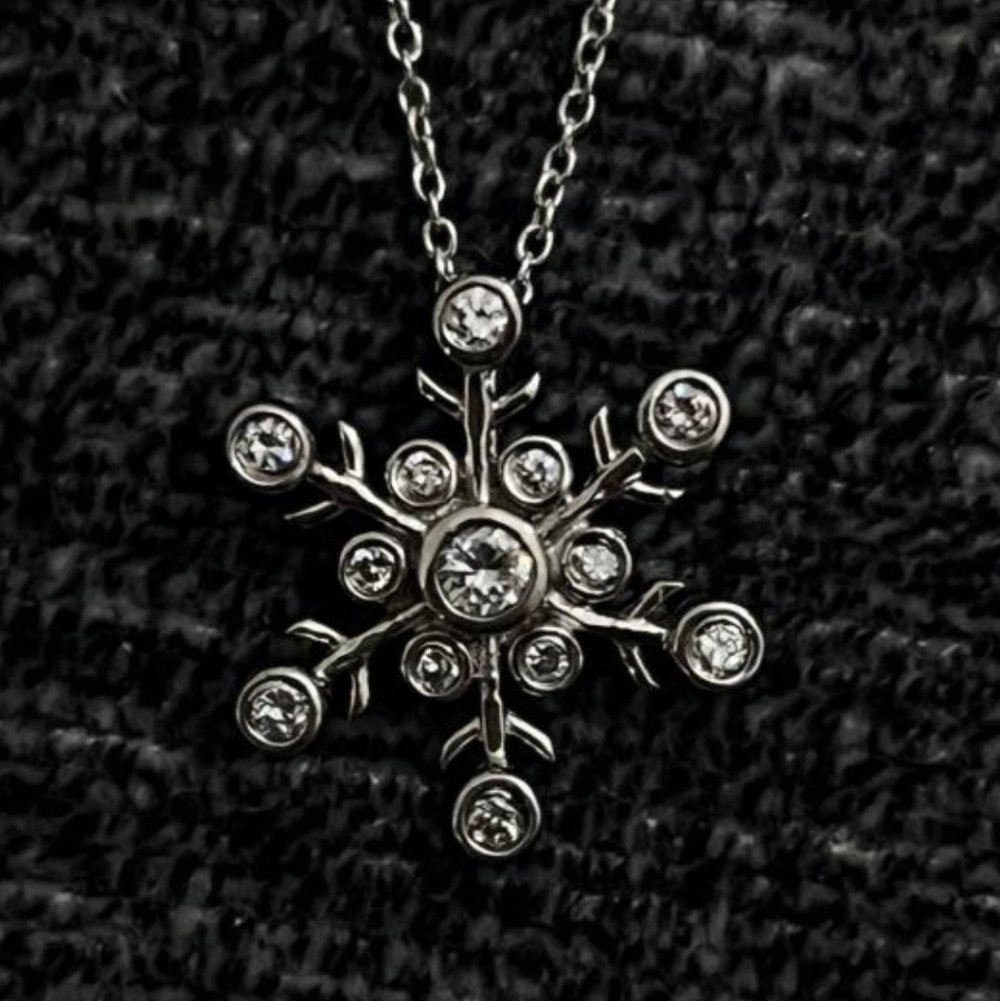 Elegant Silver Snowflake Pendant Necklace With Earrrings Seet